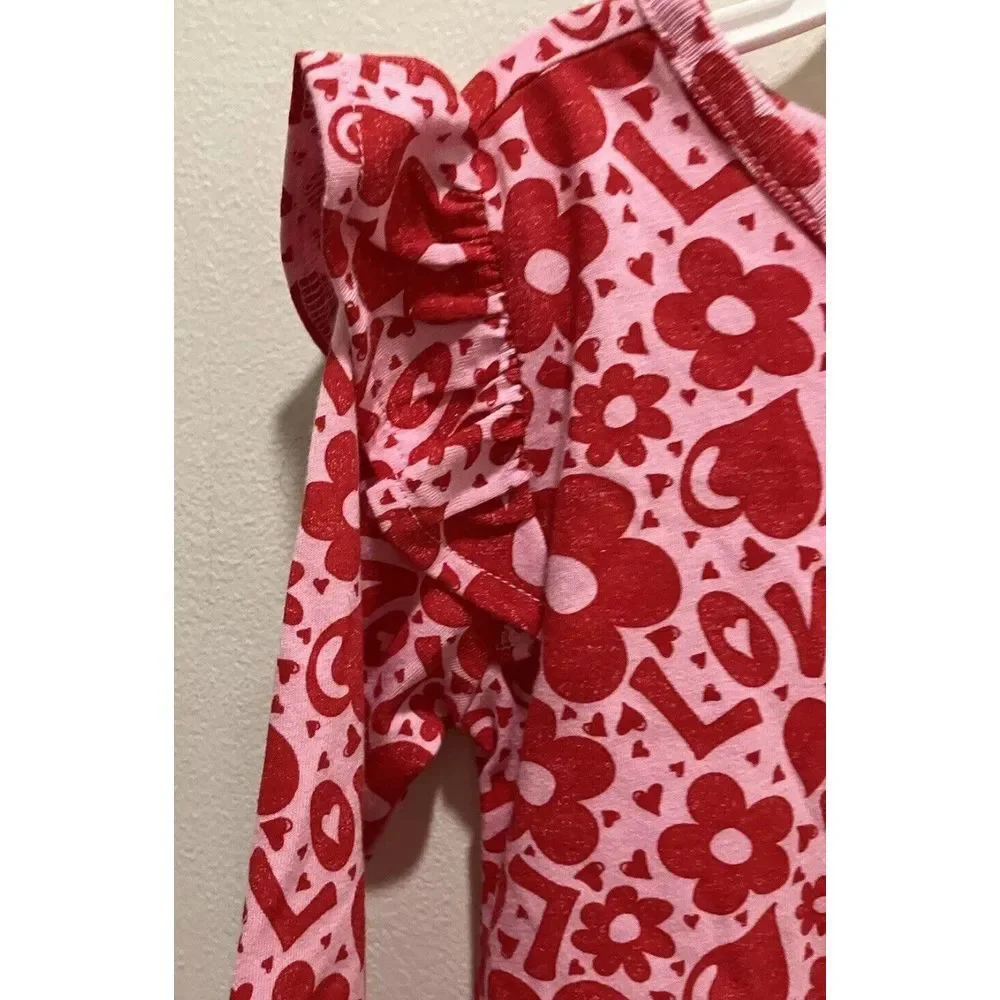 Valentine Dress 4T Heart‎ Flower Love Print Red/Pink, Long Sleeve Wonder Nation